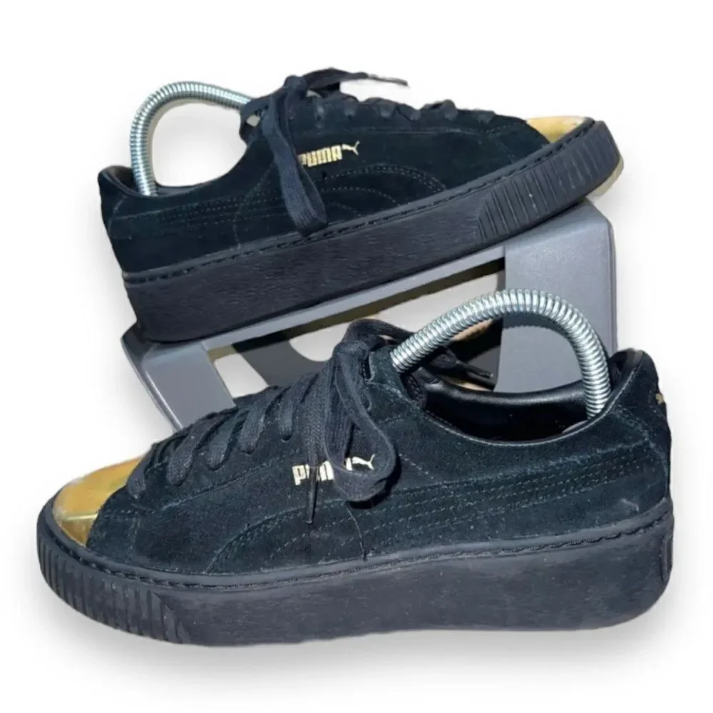 Puma Suede‎ Platform Black/Gold Toe Box 362222-02 Women's 7